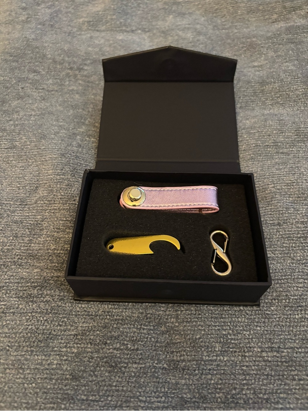 Pink Leather Key & Hook Set with Gold Bottle Opener